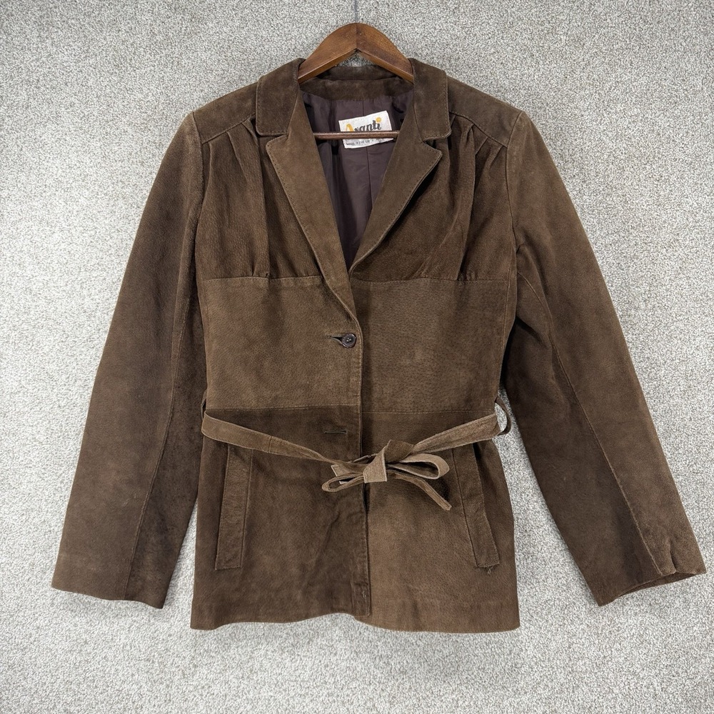 VTG Avanti Suede Jacket Women's 12 *flaws* Brown‎ Y2K Belted Fitted Western 70's